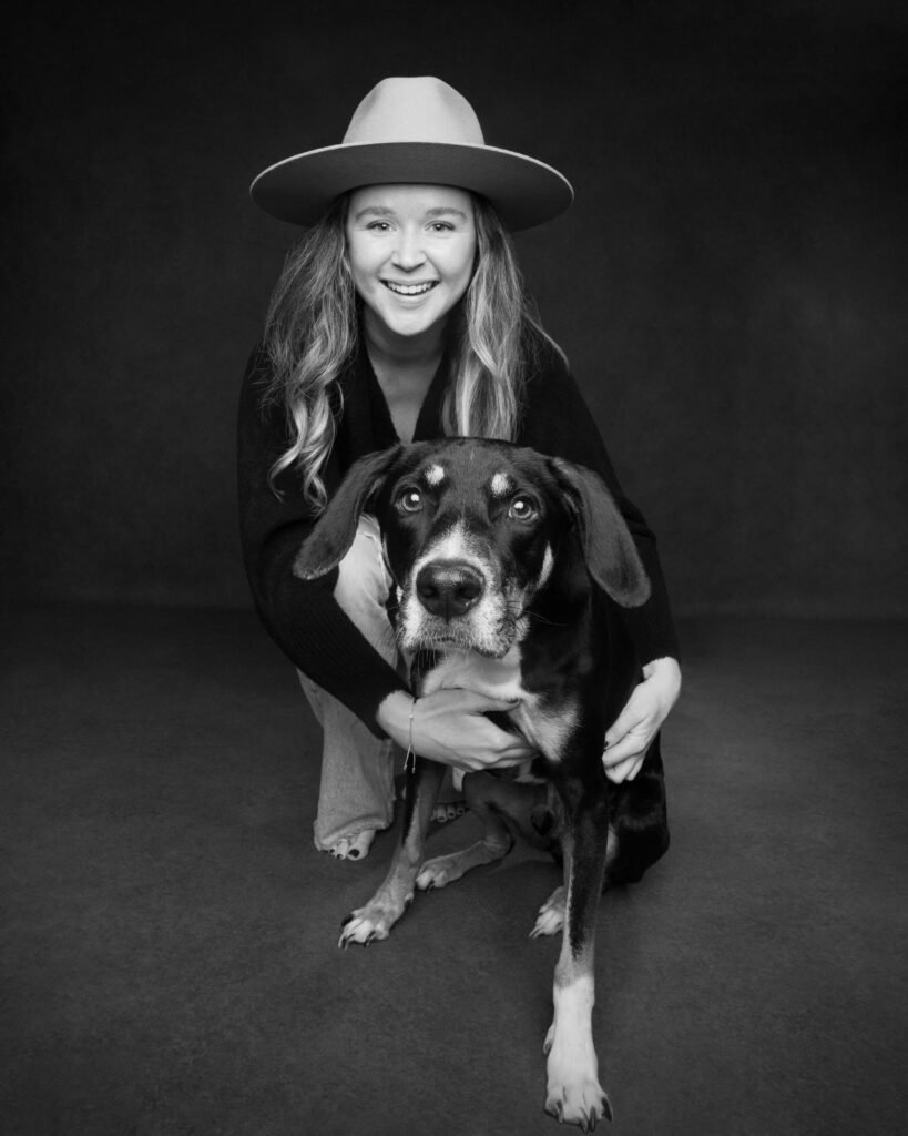 Professional black and white photo of Kasey and Rocky