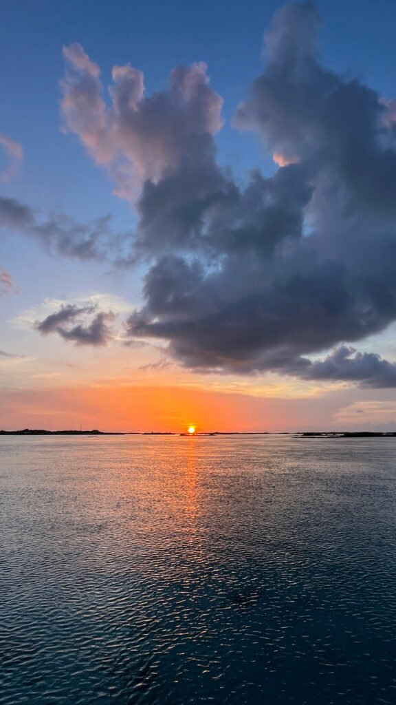 Sunset on the water off Thomas Cay Exuma Bahamas