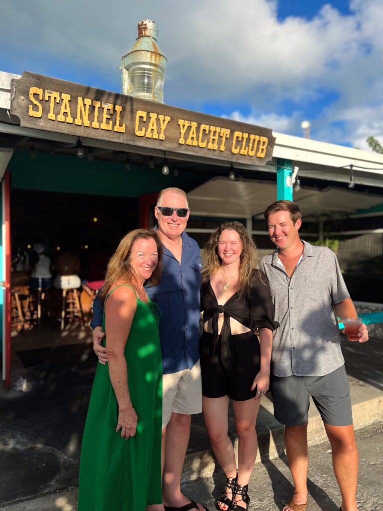 Family picture in front of Staniel Cay Yacht Club