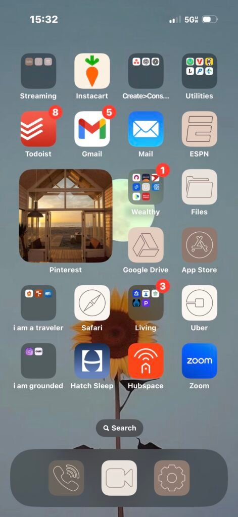 Picture of my phone screen with a Pinterest widget that is a vision board for my dream life